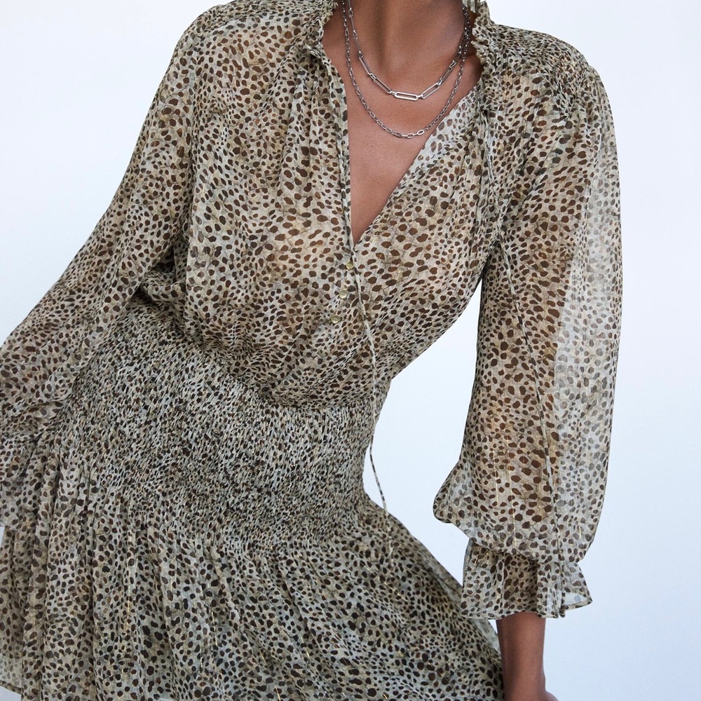 Zara animal leopard mini dress, size S, new w/tags